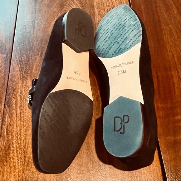 Donald Pliner | Black Halen Suede Loafer with Rhinestone Buckle 7.5 - Picture 4 of 16